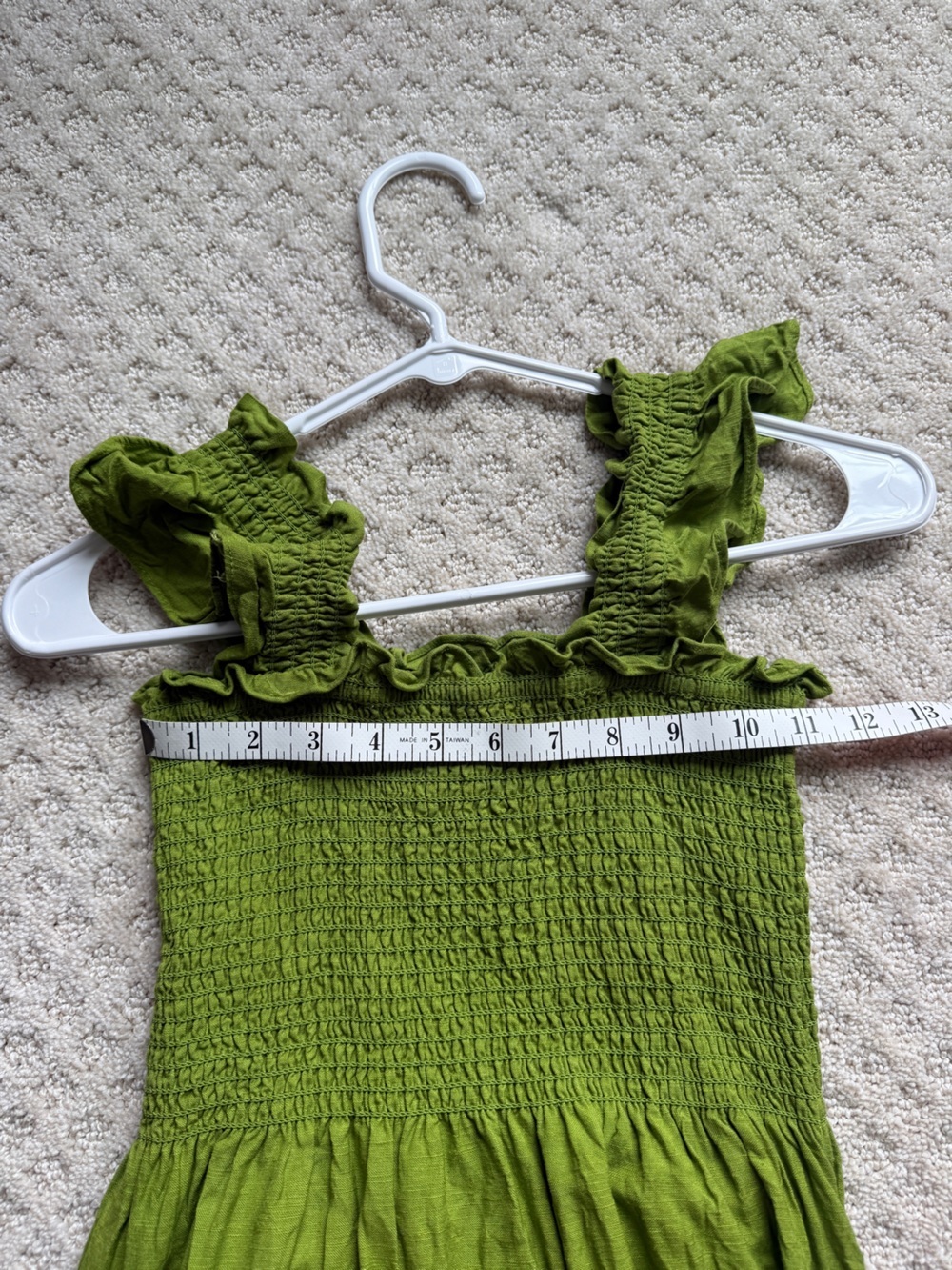 O.P.T. Calypso green tiered ruffle smocked linen blend dress women’s XS - Picture 8 of 10